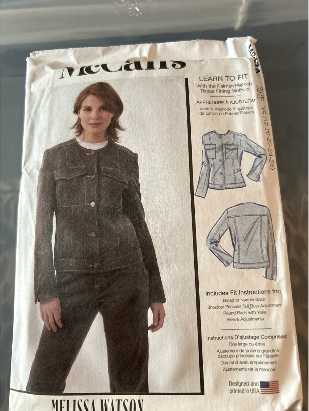 McCall's Pattern M8474 Jacket Sewing Pattern Size 18-26